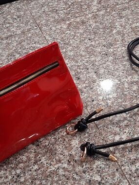 Glossy Red Patent Crossbody with Gold Accents